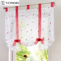 Rideau romain brodé de 7 couleurs, Voile Floral, transparent, pour fenêtre de cuisine, salon, motif d'ombre, 1 pièce, 240321