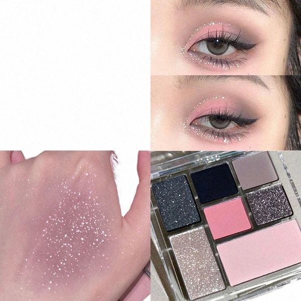 7 colores Paleta de sombra de ojos Polvo gris Negro Smoky Eye Blush Resaltador Coreano Brillante Brillo Sombra de ojos Ojos Maquillaje Cosméticos L91k #