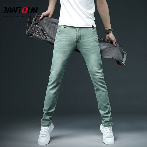 7 Color Fashion Stretch Casual Men Jeans Jeans Skinny Jeans para hombres Pantalones de marca de pantalones machos Green Green Grey Denim 201128