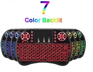 7 colores i8 Teclado inalámbrico Mini retroiluminado 2.4G Air Mouse Control remoto Touchpad para Smart Android TV Box Notebook Tablet PC opcional aa y batería de león