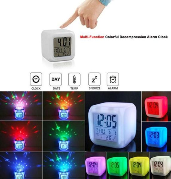 7 couleurs LED changement numérique brillant réveil veilleuse pour chambre enfant réveil numérique Gadgets électroniques 2677115