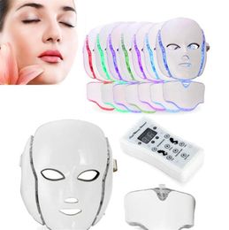 7 couleurs LED masque facial pour le cou EMS microélectronique photon élimination des rides rajeunissement de la peau pour le visage et la beauté DHL livre