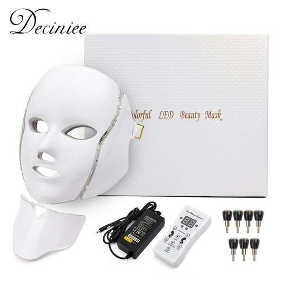 Mascarilla facial con luz LED de 7 colores con rejuvenecimiento de la piel del cuello Apriete el acné Tratamiento de belleza antiarrugas Pon coreano Spa Hogar 220216