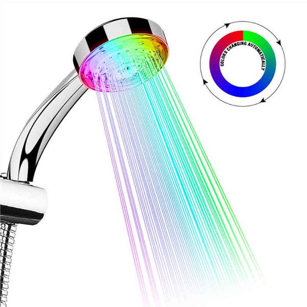 Pomme de douche à lumière LED 7 couleurs, sans batterie, pommeau de douche à changement de couleur automatique, pour décoration de salle de bain romantique et automatique, H1209