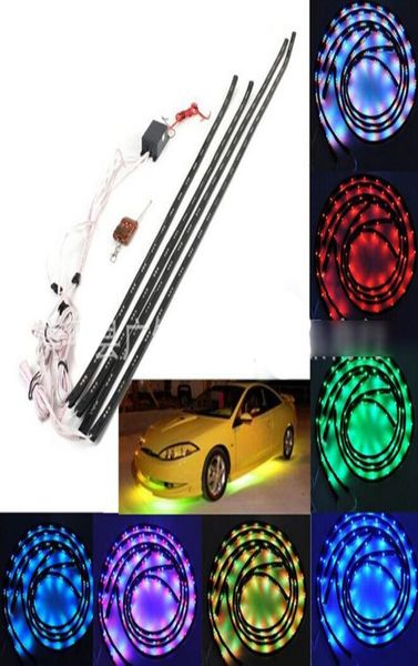 Tira LED RGB de 7 colores debajo del coche Sistema de carrocería con brillo automático Luz de neón Lámpara de tira de flash Kit interior flexible con control remoto8348799