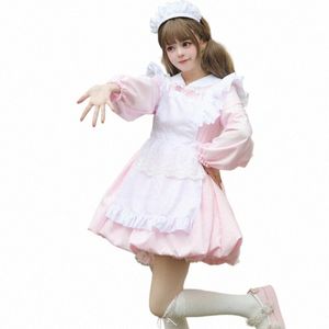 7 couleurs Lolita Maid Halen Cosply Costumes Japonais Anime Kawaii Plus Taille Sweet Pink Lace Apr Lg Manches Maids Outfit 5XL G6ky #