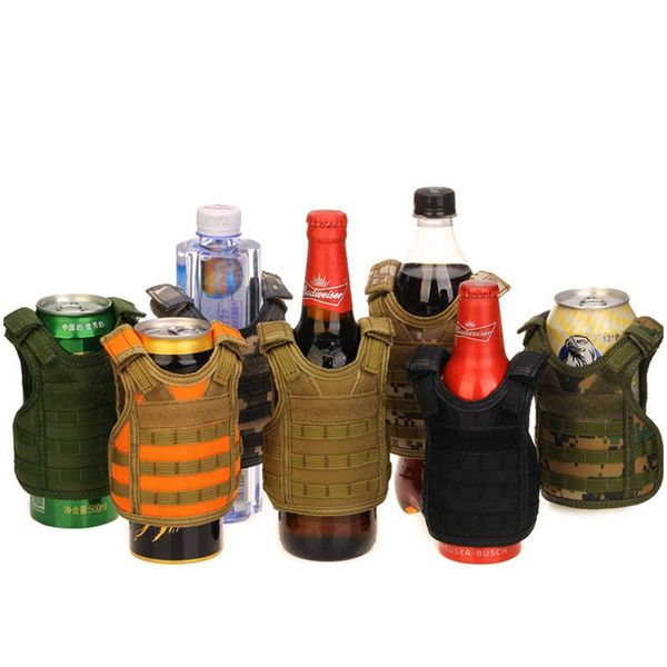 Mini chaleco táctico de 7 colores, chaleco Molle para exteriores, cubierta para botella de vino, enfriador de bebidas, mango ajustable para bebidas, w-01125
