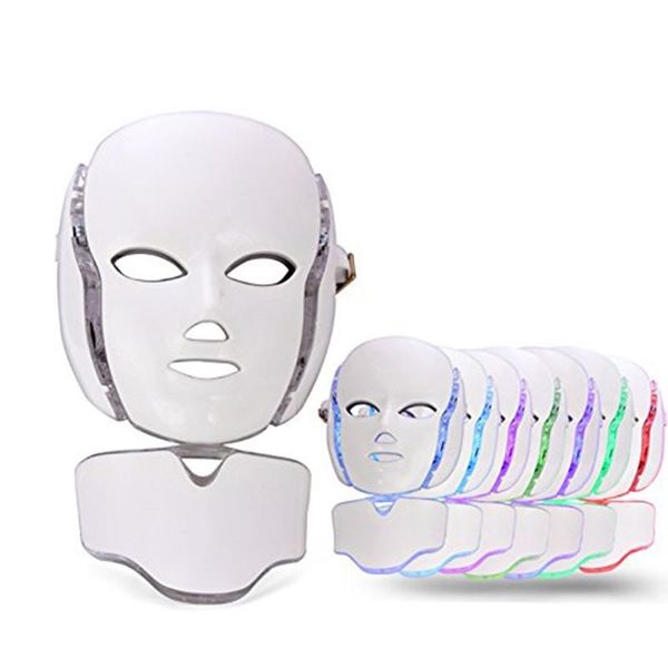 7 colores PDT terapia de luz cara máquina de belleza LED máscara de cuello facial con microcorriente para dispositivo para blanquear la piel envío gratis