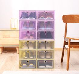 Boîte de rangement de chaussures en plastique de 7 couleurs, boîte de rangement transparente d'articles ménagers, boîte à chaussures à tiroir à clapet XD236845821822