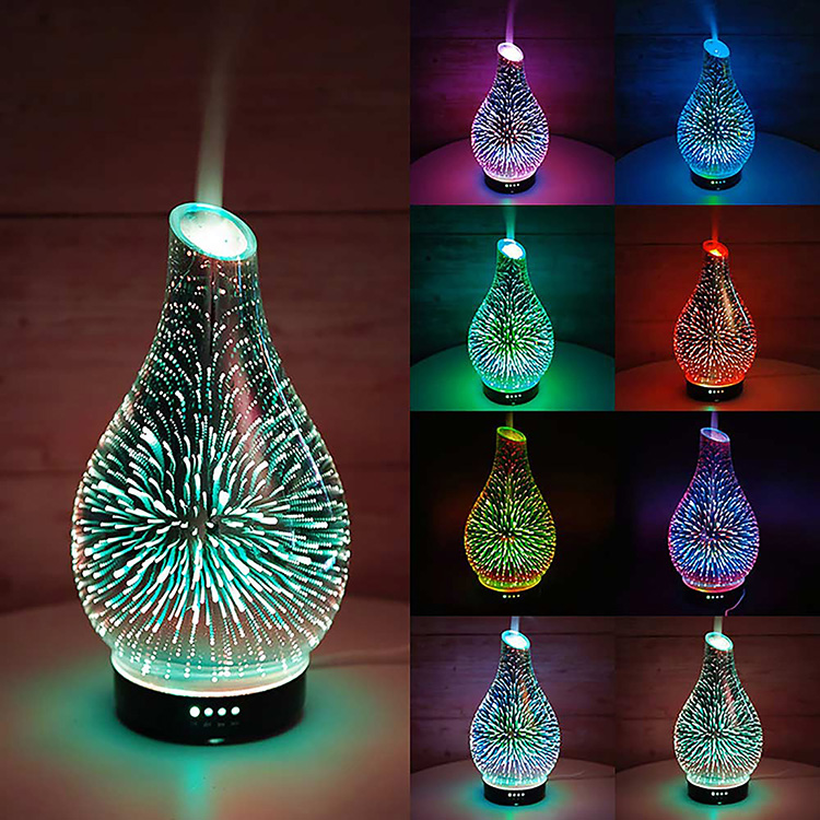 7 Kleurrijke Lichten 3D Glasbevochtigers LED Nachtlampje Essentiële Oliffuser Aromatherapie Lampen Vaas Luchtbevochtiger