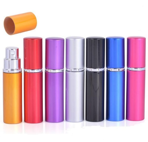 Bouteille de parfum en aluminium lisse 5CC, 7 couleurs, atomiseur rechargeable de 5ml, bouteilles de voyage, flacons de pulvérisation en verre de parfum