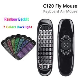 7 couleurs rétro-éclairées anglaises C120 Gyroscope Fly Air souris 6 axes Capteur Android Remote Control Mini Clavier sans fil 2,4 GHz