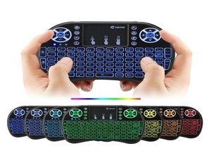 7 couleurs rétro-éclairé i8 Mini clavier sans fil 24G Air Mouse télécommande Touchpad rétro-éclairage avec batterie rechargeable pour Android 2224583