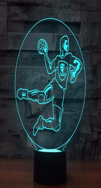 7 colores cambian 3D luminoso jugadores de balonmano forma iluminación Led decoración del hogar luz nocturna niños táctil USB Lampara lámpara de mesa regalos5938194