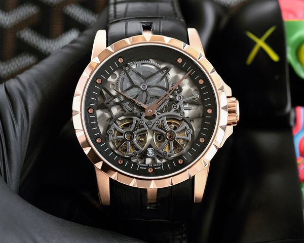 7 couleurs Excalibur Montre de luxe pour hommes Boîtier en titane Montre-bracelet de créateur Suisse Automatique Squelette mécanique Cadran ajouré Montres Saphir Cristal Étanche