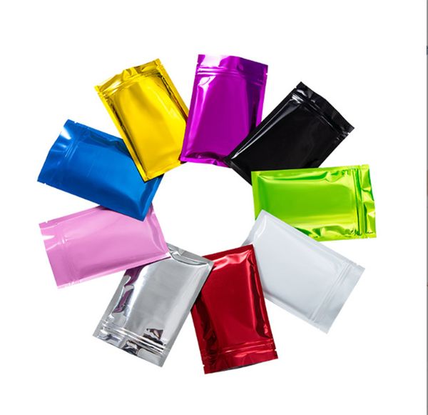 Mini bolsas con cierre hermético Mylar de papel de aluminio con sellado térmico brillante en 7 colores, bolsa plana pequeña con cierre hermético para hierbas, joyas, embalaje JL1288