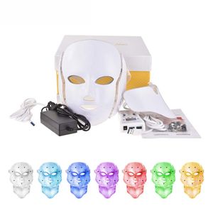 Máscara facial LED de 7 colores, máquina de terapia de fotones LED con microcorriente, terapia de luz, máscara para acné con cuello, máquina de belleza LED
