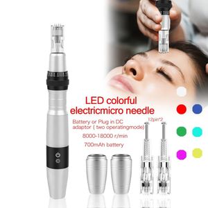 7 kleuren LED-licht Derma-pen met dubbele oplaadbare batterij Elektrische micronaald voor anti-acne poriën Huidverjonging Oliecontrole Behandeling Dermapen