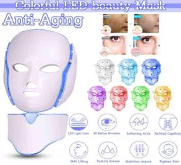 7 colores Máscara LED Rejuvenecimiento de la piel Pon Terapia de luz Anti envejecimiento Máquina de belleza facial Blanqueamiento Cuello Herramienta de cuidado de la piel VIP 2205202179904
