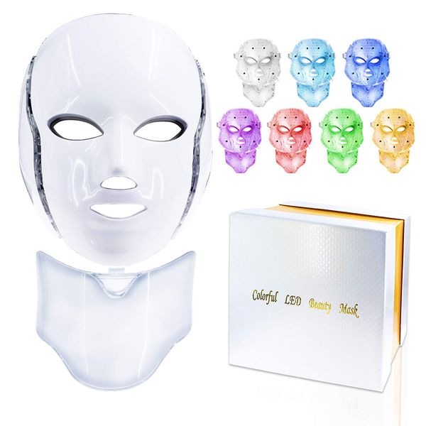 7 Couleurs Lumière LED Masque Facial avec Cou Soins Du Visage Traitement Beauté Anti Acné Thérapie Visage Blanchissant La Peau Rajeunissement Machine