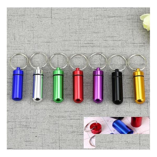 7 couleurs Conteneur en métal Porte-clés Boîte à pilules en aluminium Titulaire Portable Mtifonction Pilules de premiers secours Porte-clés Bouteilles Porte-clés Kit de joint Dro Dhbyg