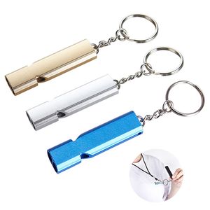 7 couleurs métal sifflet porte-clés pendentif en alliage d'aluminium Double trou survie sifflet porte-clés outil d'urgence en plein air