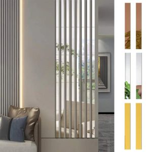 7 kleuren Mirror Wall Sticker Zelfklevende Acryl Acryl Flat Decorative Lines Art Wall Tile Plafond Rand 3d Strip Decor Taille Line