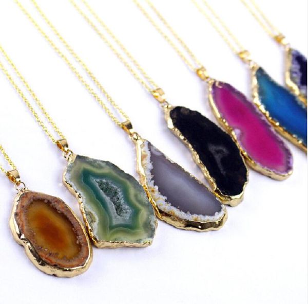 7 couleurs pendentif en pierre naturelle collier Onyx charmes pendentifs tranche multicolore irrégulière naturelle Agat cristal pierres Quartz bijoux à bricoler soi-même