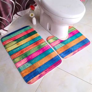 7 kleuren strepen badkamer antislip mat 2 stks / set absorberende toilet matten voetstuk tapijten antislip tapijt bedrukt voet pads vloermat 211130