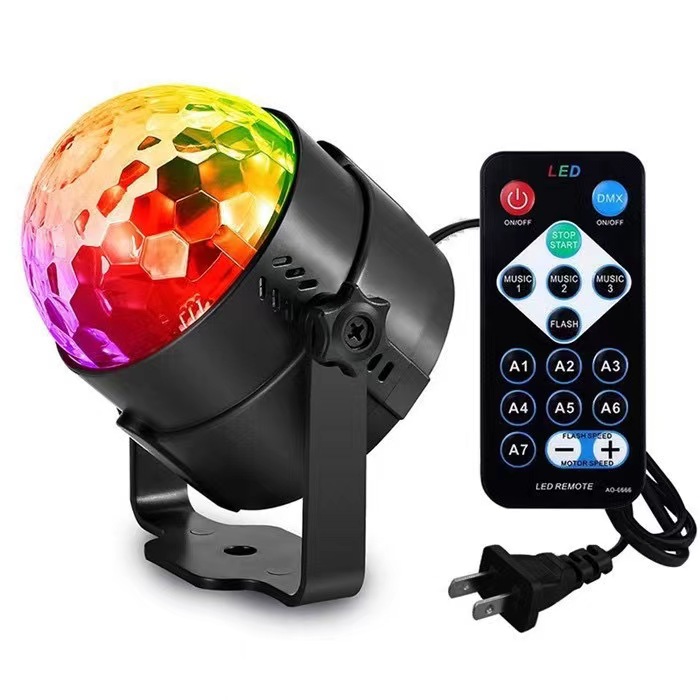 Lumière stroboscopique 7 couleurs, scène activée par le son, avec télécommande, lampes à boule disco pour la maison, les fêtes, les anniversaires d'enfants, le bar de mariage