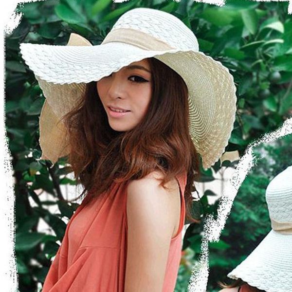 7 couleurs, Large Large Floppy Brim Summer Beach Sun Straw Beach Derby Hat Cap Packable Flexible