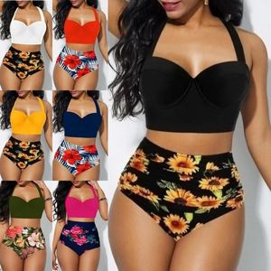 Colores Mujeres Traje de baño de dos piezas Estampado sin tirantes Banda Sexy Estilo de playa Trajes de baño de verano Traje de baño de mujer