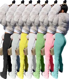 7 couleurs Femmes039s Pantalons Capris 2021 Pantalons de survêtement Femmes Flare Ladies Joggers empilés plissés pantalons hauts hauts Slit Bell Bott6809608
