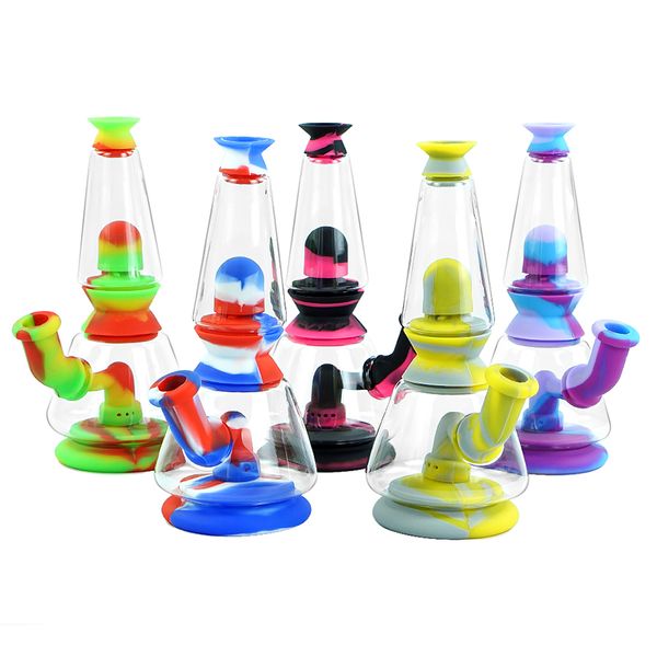 7 '' Dab rig Glass Bong Pipas de agua Pipa de aceite de tabaco con caja de paquete para fumar Vidrio en el interior y silicona en el exterior Estilo de venta caliente