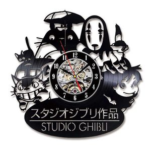 7 colores diferentes cambian mi vecino Totoro estudio vinilo registro LED reloj de pared con Ghibli reloj colgante reloj de pared decoración del hogar 210930