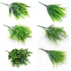 7 fourchettes d'herbe d'eau Eucalyptus en plastique plantes artificielles herbe verte fleur en plastique plante de mariage décoration de la maison décors de table GA68194c