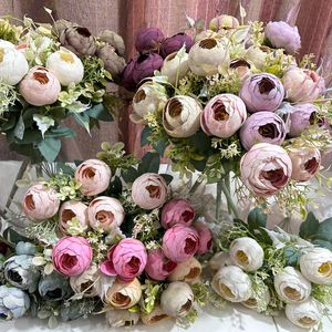 7 fourchettes thé rose fleurs artificielles maison décorations de fête de mariage simulation thé roses fausse fleur bricolage décor à la maison