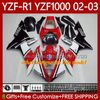Body de moto pour Yamaha YZF R 1 1000 CC YZF-R1 YZF-1000 00-03 Bodywork 90NO.3 1000CC YZF R1 YZFR1 02 03 00 01 YZF1000 2002 2003 2003 Kit de carénage OEM Glossy noir