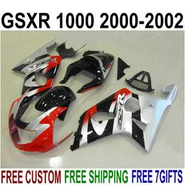 7 GRATIS GESCHIKT VERICHTINGEN SET VOOR SUZUKI GSX-R1000 2000 2001 2002 Zwart RODE ZILVER SET KIT K2 00 01 02 GSXR1000 YR64