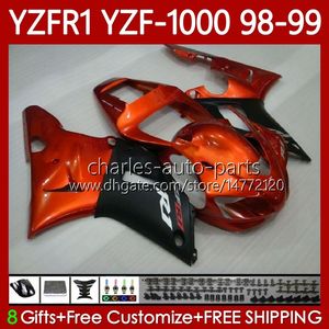 Corps de moto pour Yamaha YZF R 1 1000 CC YZF-R1 YZF-1000 98-01 Carrosserie 82No.6 YZF R1 YZFR1 98 99 00 01 1000CC YZF1000 1998 1999 2000 2001 Kit de carénage OEM orange brillant