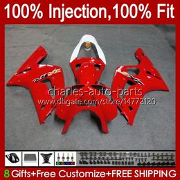 Injectie Mold Kit voor Kawasaki Ninja ZX-636 ZX600 ZX 6R 6 R 600 CC 03-04 Body 8NO.4 ZX 636 600CC ZX6R 03 04 ZX600C ZX636 ZX-6R 2003 2004 FACKING OEM Carrosserie Fabrieks Red