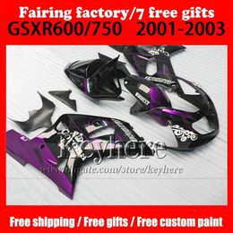 7 cadeaux Kit carrosserie carénage pour 01 02 03 SUZUKI GSX-R600 750 carénages GSXR 600 750 k1 2001 2002 2003 Corona violet noir moto p248Z