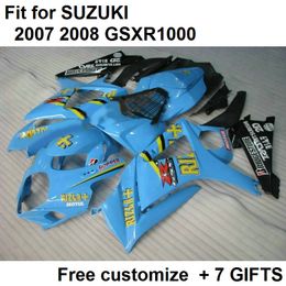 Kit de carénage 7 cadeaux pour Suzuki GSXR1000 07 08 ensemble de carénages noirs bule GSXR1000 2007 2008 SS36