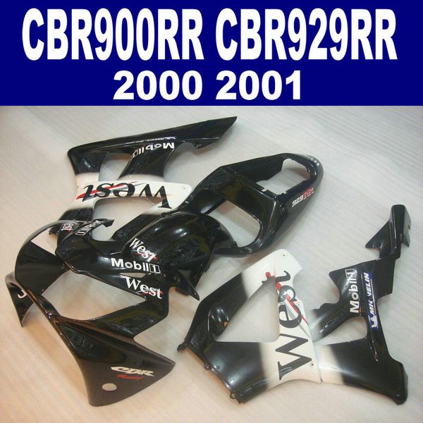 7 cadeaux pour HONDA CBR900RR kit de carénage CBR929 2000 2001 noir blanc WEST CBR 929 RR CBR929RR ensemble de carénages IK25