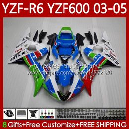 OEM-vogels voor Yamaha YZF-R6 YZF R 6 600 CC YZF600 YZFR6 03 04 05 Body 95NO.22 YZF R6 600CC 2003 2004 2005 Cowling YZF-600 03-05 Motorfiets Carrosserie Kit Blauw Wit Blk