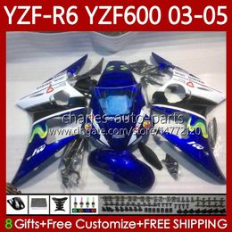 OEM-ballen voor Yamaha YZF-R6 YZF R 6 600 CC YZF600 YZFR6 03 04 05 Body 95NO.25 YZF R6 600CC 2003 2004 2005 Cowling YZF-600 03-05 Motorfiets Carrosserie Kit Movistar Blue