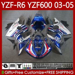OEM-vogels voor Yamaha YZF-R6 YZF R 6 600 CC YZF600 YZFR6 03 04 05 Body 95NO.13 YZF R6 600CC 2003 2004 2005 Cowling YZF-600 03-05 Motorfiets Carrosserie Kit Blauw Wit Blk