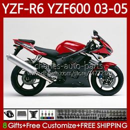 OEM-voogdingen voor Yamaha YZF-R6 YZF R 6 600 CC YZF600 YZFR6 03 04 05 Body 95NO.87 YZF R6 600CC 2003 2004 2005 Cowling YZF-600 03-05 Motorcycle Carrosserie Kit Hot Red BLK