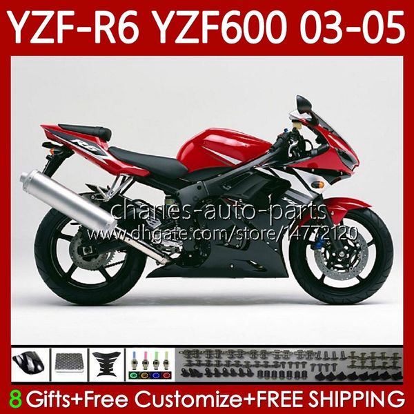 Carénages OEM pour Yamaha YZF-R6 YZF R 6 600 CC YZF600 YZFR6 03 04 05 Corps 95No.87 YZF R6 600CC 2003 2004 2005 Cowling YZF-600 03-05 Kit de carrosserie de moto rouge chaud blk