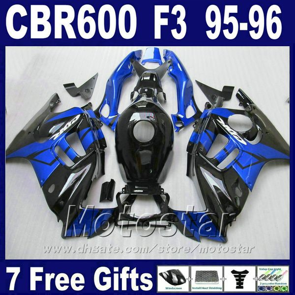 7cadeaux + réservoir gratuit pour 95 96 HONDA CBR 600 F3 carénages bleu noir cbr600 f3 1995 1996 kits de carénage BJUA